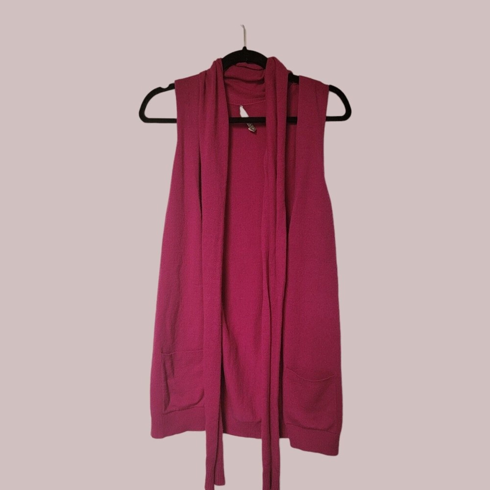 IN CASHMERE Duster Caridgan Sleeveless Scarf Pockets PINK Cotton‎ Cashmere